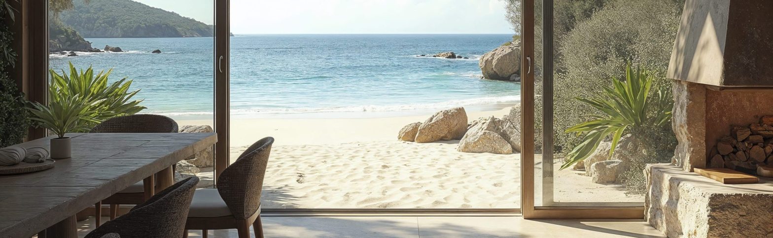Imagen desde dentro de un apartamento de lujo frente al mar con unas vistas panorámicas espectaculares a la playa | Apartamentos junto al mar en Barcelona