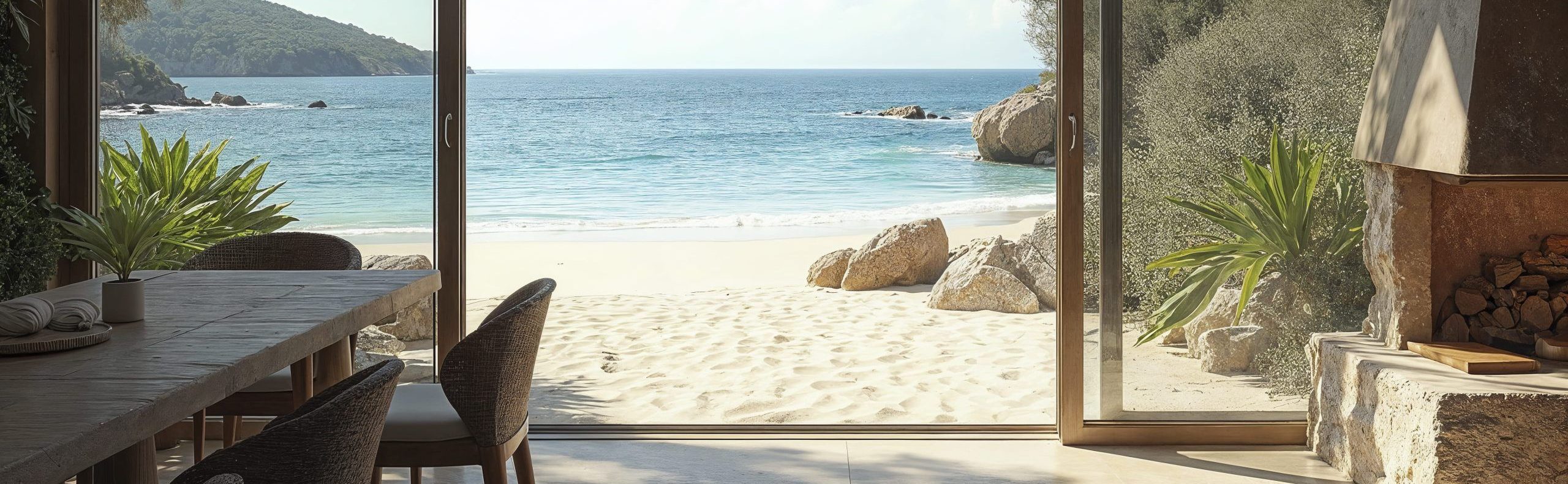 Imagen desde dentro de un apartamento de lujo frente al mar con unas vistas panorámicas espectaculares a la playa | Apartamentos junto al mar en Barcelona